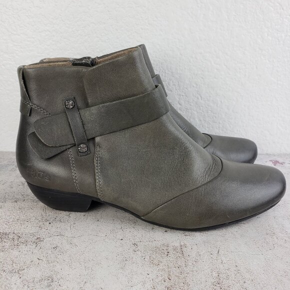 TAOS Ankle Booties Leather Side Zip Comfort Shoes Gray size 9 EU 40 Lagenlook - Picture 1 of 16